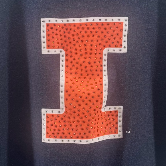 Fighting Illini Women’s Navy Zip-Up Hoodie blinged out I in back size Large - Picture 3 of 7